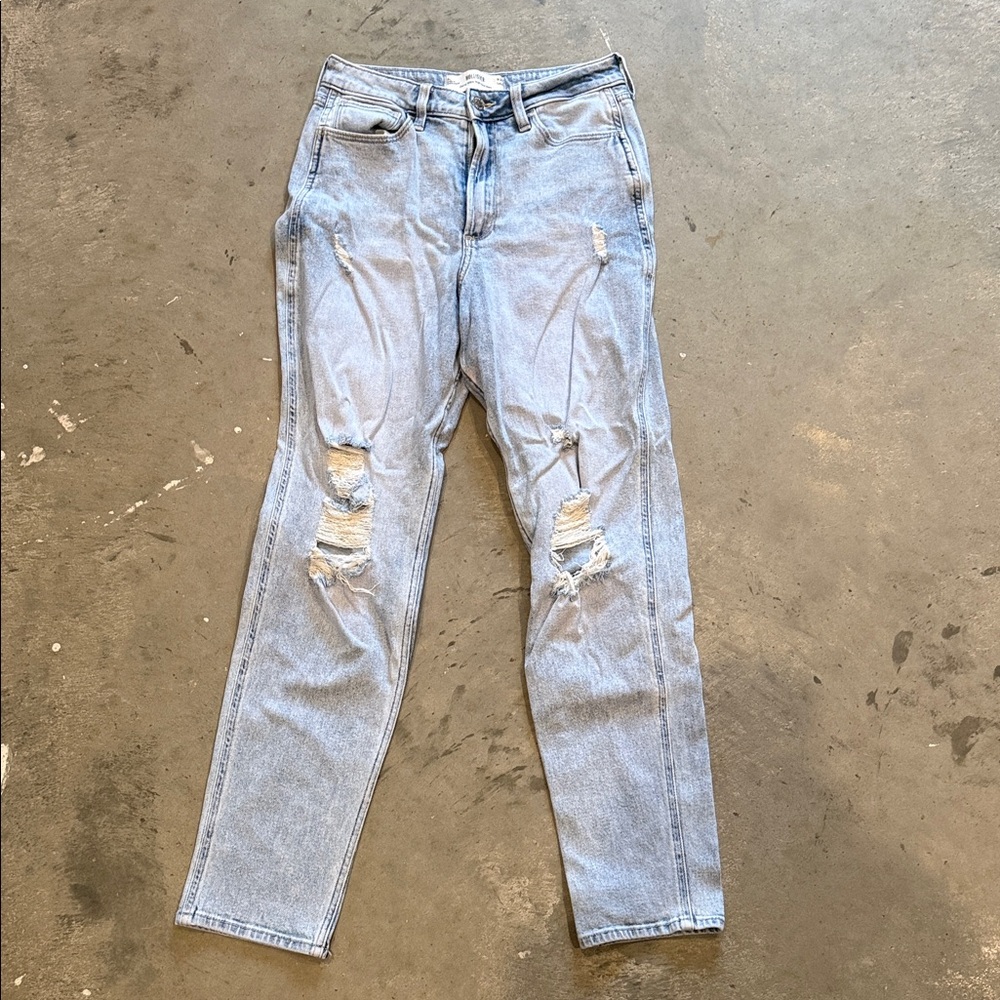 Hollister Light Blue Ripped Straight Leg Jeans